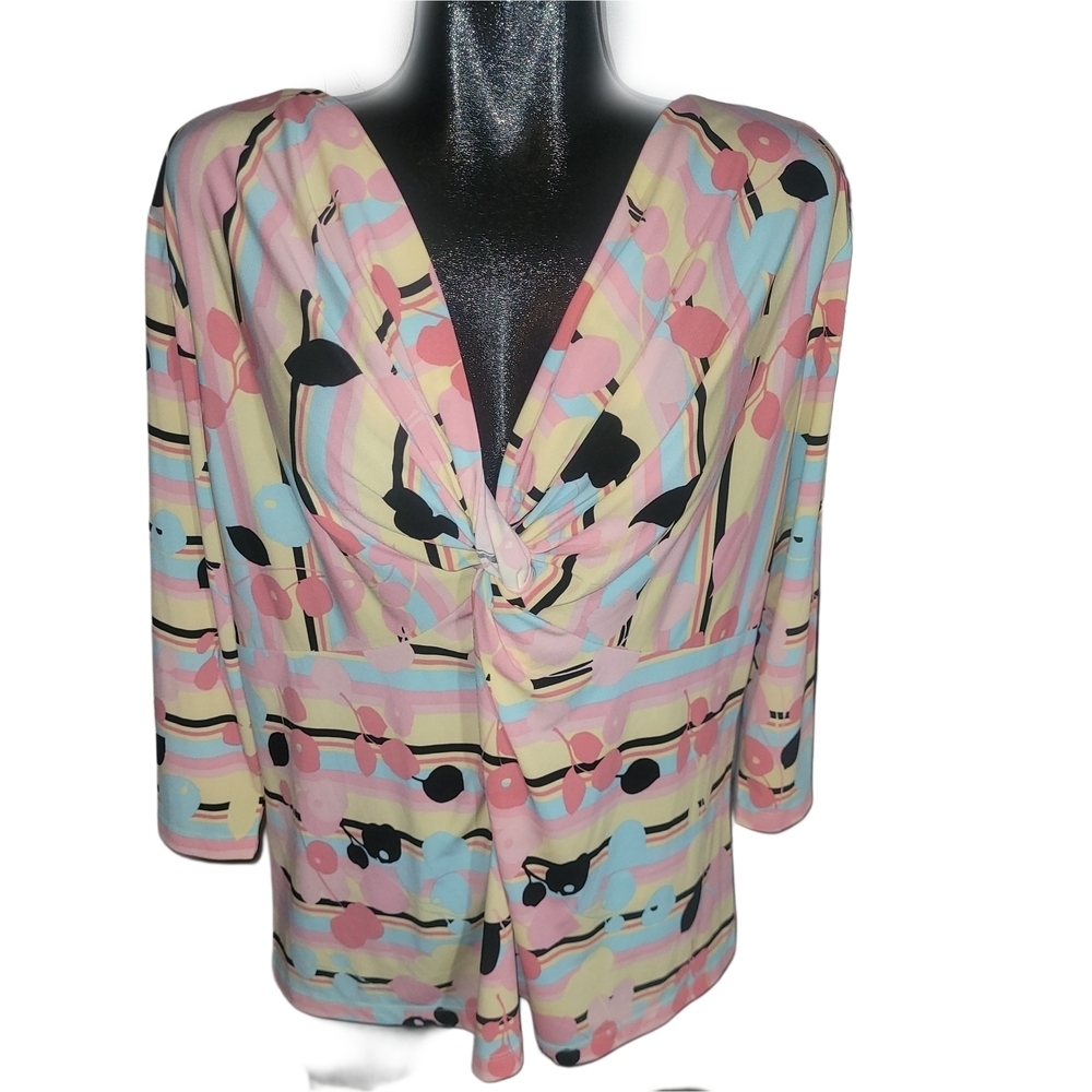 Apostrophe Colorful Abstract Print V Neck Blouse 16